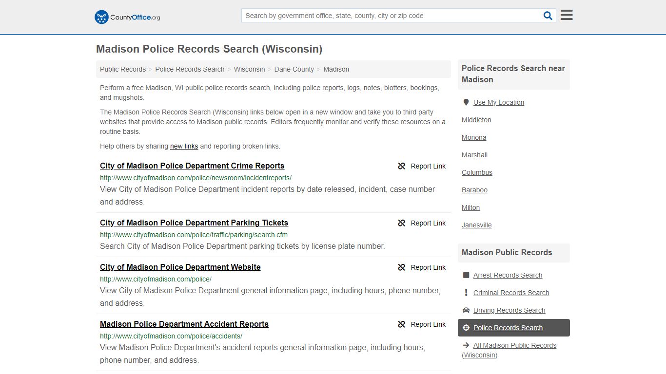 Madison Police Records Search (Wisconsin) - County Office