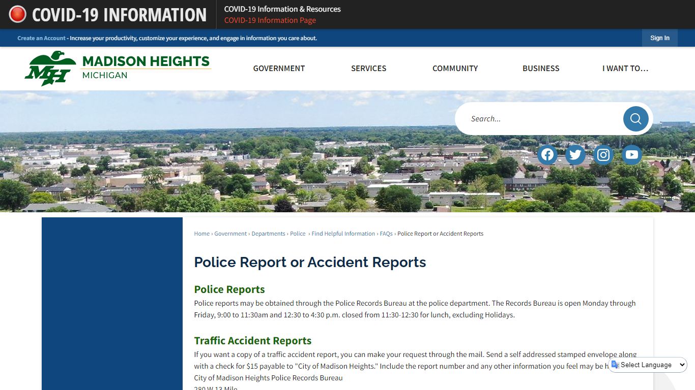 Police Report or Accident Reports | Madison Heights, MI